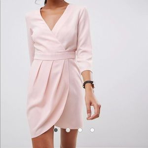 ASOS design mini dress with wrap skirt blush size 2